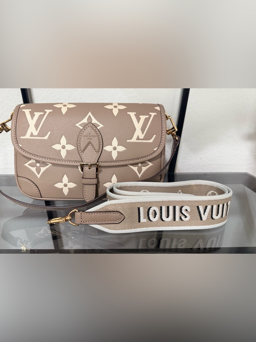 Taupe Monogram Shoulder Bag with Removable Branded Strap